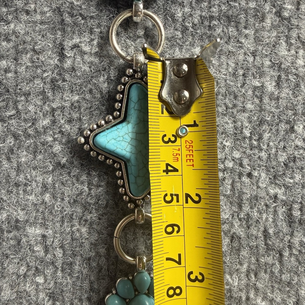 Southern Grace Turquoise Stone Star Concho Chain Belt Silver Tone Western NWT - Picture 7 of 10
